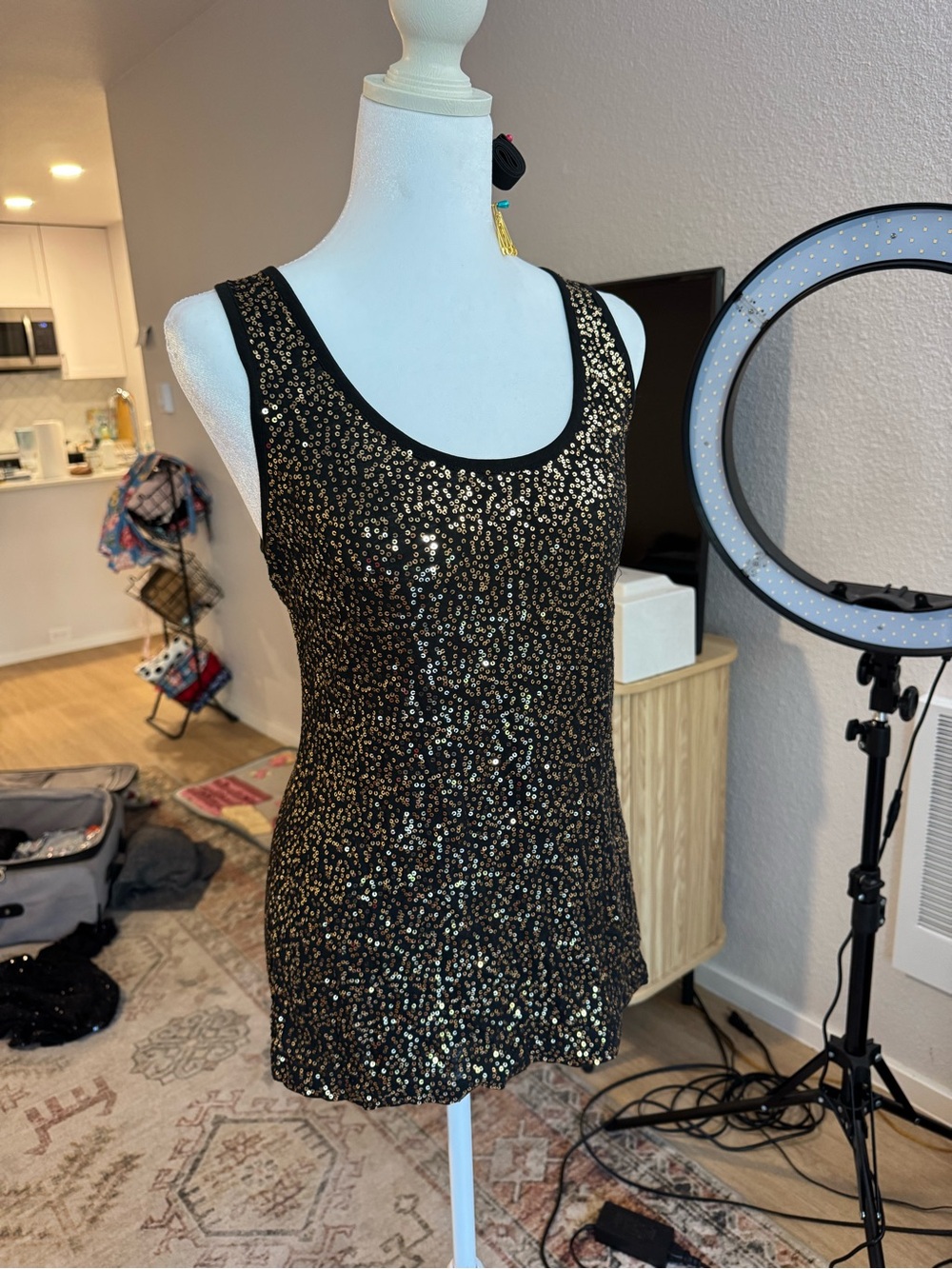 DKNY Black and Gold Sequin top